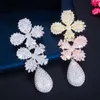 Dangle Earrings Pera Brand Long Waterdrop White Cz Crystal Silver Color Flower Drop for Luxury Wedding Party Jewelry e676