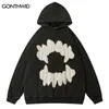 Vintage Mens Hoodie Sweatshirt Y2K Grunge Hip Hop Ripped Embroidery Teeth Patch Hooded Streetwear Harajuku Punk Gothic Pullover 240202