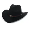 West Cowboy Hat Fashion Wool Wool Feel Metal Bull Head Dekoracja Sombrero Western Men Cap Black Brown 240130