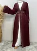 Roupas étnicas Eid Muçulmano Abaya para Mulheres Diamante Kimono Cardigan Vestido Bolso Ramadan Lace-up Abayas Kaftan Dubai Árabe Longo Robe Vestido