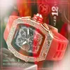 Premium tous les sports criminels hommes montres 43mm diamants complets bague japon mouvement à quartz mâle horloge en caoutchouc ceinture cristal miroir 300n