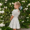 Vestidos de menina de 3 a 8 anos vestido de flor para meninas de verão mangas bufantes roupas fofas infantis para festa de aniversário com babados estampado floral vestido de princesa doce