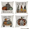 Taie d'oreiller automne Thanksgiving Plaid Gnomes citrouille extérieur décoratif jeter coussin d'automne Fy5448 livraison directe Dhlys