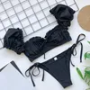 Women's Swimwear Two-piece 2Pcs/Set Stylish Pure Color Wireless Ladies Split Bikini Ruffles Edge For Vacation