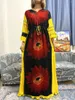 Roupas étnicas Abayas para Mulheres 2024 Moda Muçulmana Floral V-Pescoço Robe Femme Musulmane Islam Africano Algodão Vestido Caftan Marocain com