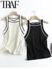 Vrouwen Tanks Traf 2024 Mode Voor Vrouwen Crop Mouwloze Slanke Top Splic Lady Vest Tops Y2K Corset Gebreide Straat