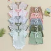 Clothing Sets VISgogo 2 Pcs Baby Summer Boys Girls Outfits Striped Short Sleeve Rompers And Elastic Waist Shorts Born Casual Clothes Set