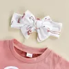 Kläder sätter 2024-04-07 LIORITIIN 0-24M Baby Girls Shorts Set Short Sleeve T-shirt med Flamingo Print Bowknot Hairband