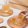 Tea Trays 6pcs Placemat Pad Coasters Kitchen Table Mat Rattan Drink Bowl Pads Padding Insulation Round Placemats Hand-made