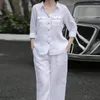 Pantalones de dos piezas para mujeres 2 PC/Set Top Set Lapa de la solapa de manga única Palabos de color sólido Camiseta de camisa casual para viajar