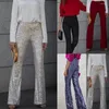 Женские брюки 2024, европейские и американские вечерние брюки с блестками и эластичной резинкой на талии, облегающие расклешенные брюки ING, модные, разноцветные