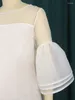 Vestidos de festa feminino branco doce o pescoço 3 camadas sino manga vestido ver através de tule capa mini roupões soltos moda elegante