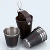 Mugs 70ml S Glass Set 304 Stainless Steel Hip Flask Cup Outdoor Russia Vodka Whiskey Alcohol FlaskWith PU Leather