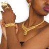 Nigerian Wedding Jewelry Set Gold Plated Dubai African Chokers Necklace Earrings Rings Fashion Bridal Jewellery Sets For Women 240123