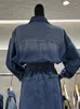 Casual Kleider für Frauen 2024 Denim Revers Tasche Taste Mode Kleid Taille Design Lange Traf