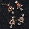 Stud Trendy Christmas Tree para Mulheres Menina Brilhante Colorido Zircão Cristal Ear Studs Hat Festival 2024 Brincos Jóias Brincos