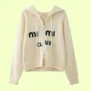 Winter wool sweater women zipper jacket miu designer hoodie womens hooded sweaters letter embroidery cardigan cashmere coat4932241