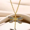 Pingente colares cor de ouro aço inoxidável para mulheres libélula pingentes gargantilha moda vintage inseto jóias acessórios presente collier