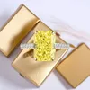 Cluster Rings S925 Sterling Silver Fine Quality 3.5 Light Yellow Zircon Sparkle 5A Good Cut Ladies Ring