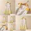 Basic & Casual Dresses European and American Womens Clothes 2023 Spring New Bow Jacquard Print Sleeveless Yellow Fashi Dhzko