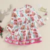 Girl Dresses FOCUSNORM 3-7Y Toddler Kid Christmas Dress Cartoon Cake Print Long Sleeve Round Neck A-Line Layered