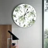 Wandklokken Zomerplanten Vierbladige grasgroene aquarelklok Moderne stille woonkamer Home Decor Hangend horloge