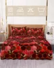 Saia de cama mármore favo de mel textura vermelho elástico colcha com fronhas capa de colchão conjunto de cama folha
