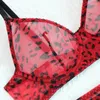 Soutien-gorge Ensembles Mirabelle Léopard Lingerie Sexy Sous-vêtements en dentelle Ensemble avec bas 4 pièces Soutien-gorge érotique Strings Jarretière Tenues intimes sensuelles