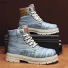 Stiefel Denim High-Top-Chelsea-Stiefel Arbeitsstiefel Schwarze Plateaustiefel Outdoor-Sneaker Jeans Big Head Motorradstiefel Lässige Herrenschuhe