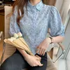 女性のブラウス甘い女性トップ夏の韓国のファッションホロークロシュブラウスカジュアル半袖シャツBlusa Feminina