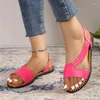 Sandaler PU Low Heel 2024 Ladies Shoes Shallow Flat Round Toe med solid vuxen kortfattad kvinnas sandalier Zapatos Mujer