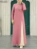 Этническая одежда ZANZEA, женская модная мусульманская блузка с высоким разрезом по краю, однотонная блузка с круглым вырезом, элегантные повседневные топы, исламская рубашка-хиджаб Абая 2024