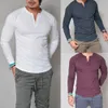 Летние мужские приталенные короткие футболки с v-образным вырезом, повседневные топы, однотонная футболка с длинными рукавами, повседневная одежда, топы 240118