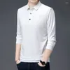 Erkek Polos İlkbahar ve Sonbahar Düz Renk Kazak Yaka Düğmesi Polo Gevşek Uyum Uzun Kollu T-Shirt Moda Kozmetik Günlük Toplar