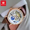 OLEVS Orologio meccanico da uomo con fasi lunari con display doppio fuso orario Orologi da uomo scheletrati automatici impermeabili Top Brand di lusso 240130