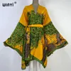 Damenbadebekleidung WINYI 2024 Afrika Sommer Druck Frauen Strickjacke Stich Robe Cocktail Sexy Boho Lose Urlaub Langarm Seide Kimono mit