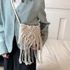 Casual Handmade Häkeln Braid Fransen Tasche Frauen Quaste Gestrickte Handtasche Weibliche Strand Böhmischen Schulter Umhängetasche bolsos 240127