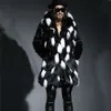 Designer Fur Coat for Mens Winter Faux Slim Fit Leather Jacket Casual Hooded Long G6J9