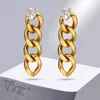 Brincos pendurados vnox chique corrente longa para mulheres joias com coração brilhante pedra cz cor dourada presentes de orelha de aço inoxidável