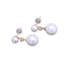 Dangle Earrings Fresh Water 6-11mm White Perfect Circle Strong Light Double Pearl Stud S925 Silver Korean