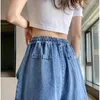 Women's Pants SURMIITRO M-5XL Plus Size Denim Skirt Women 2024 Summer Korean Capris Mid-Length Wide Leg High Waist Jeans Female Trousers