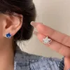 Stud Earrings Korean Asymmetric Blue Star For Women Trendy Shiny Zircon Planet Earring Y2K Girls Party Personality Jewelry