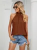 Kvinnors tankar Summer Halter T Shirts For Women 2024 Fashion Streetwear Löst rygglösa Sexiga toppar Kvinnlig överdimensionerad avslappnad ärmlös tee -skjorta