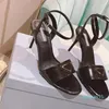 Hochhackige Sandalen für Damen, Designer-Schnalle verziert Damen-Kleiderschuhe, Leder, 9 cm, Metall-Absätze, sexy