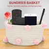 Storage Bottles Cotton Woven Basket Cute Pompom Decor Sundries Finishing Box Nordic Cosmetic Toys Organizer Frame Pink S