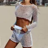 Parei Copricostume bikini a rete per pesci Estate sexy trasparente Due pezzi Abbigliamento da spiaggia Donna Abiti corti278J