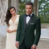 Men's Suits Luxury Wedding For Groomsmen Green Full Set Black Peaked Lapel Elegant 3 Piece Jacket Pants Vest Regular Length 2024