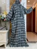 Ethnic Clothing Muslim Long Sleeved Cotton Abaya Women Ramadan Prayer Turkey Middle East Femme Robe Floral Loose African Dress Turban Attach