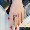 Wedding Rings Uilz Design Fashion Jewelry High-Grade Copper Inlaid Zircon Pink Butterfly Open Ring Luxury Cocktail Party For Drop Del Dhugq