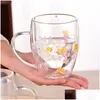 Mugs 350Ml Double Wall Glass Mug Cup With Dry Flower Fillings Handles Kitchen Accessories Wll2148 Drop Delivery Home Garden Kitchen, D Dhbzl